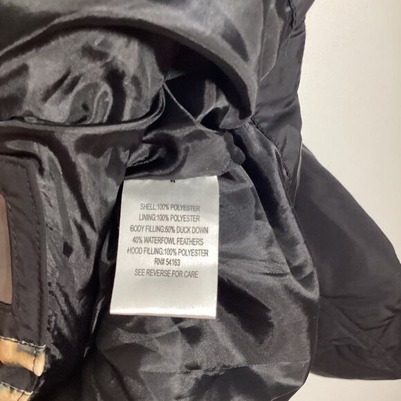 Calvin Klein Black Down Puffer Coat Hooded Large Black Leopard Print Lining Warm - Picture 6 of 13